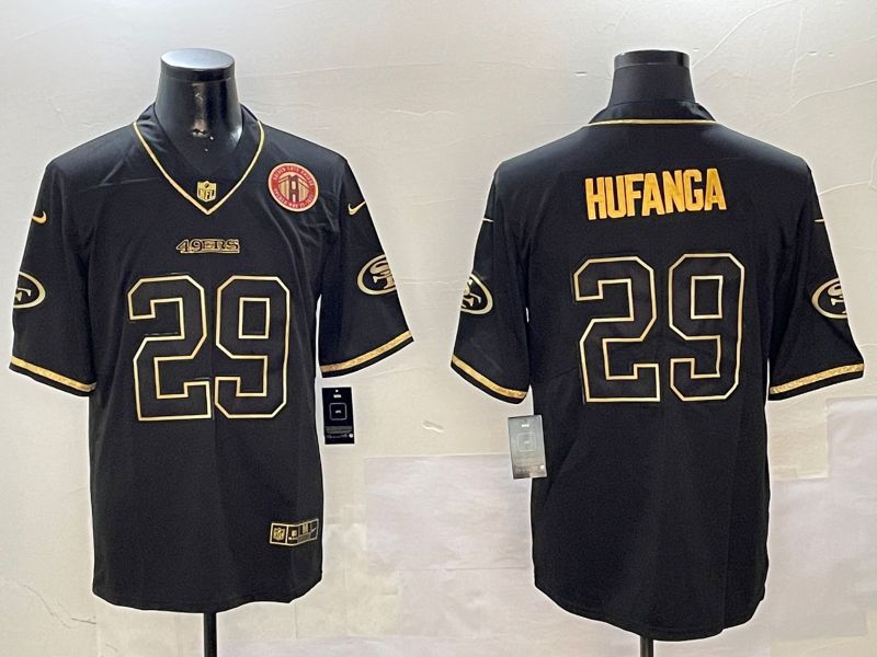 Men San Francisco 49ers 29 Hufanga Black Gold Throwback 2024 Nike Limited NFL Jersey style 5